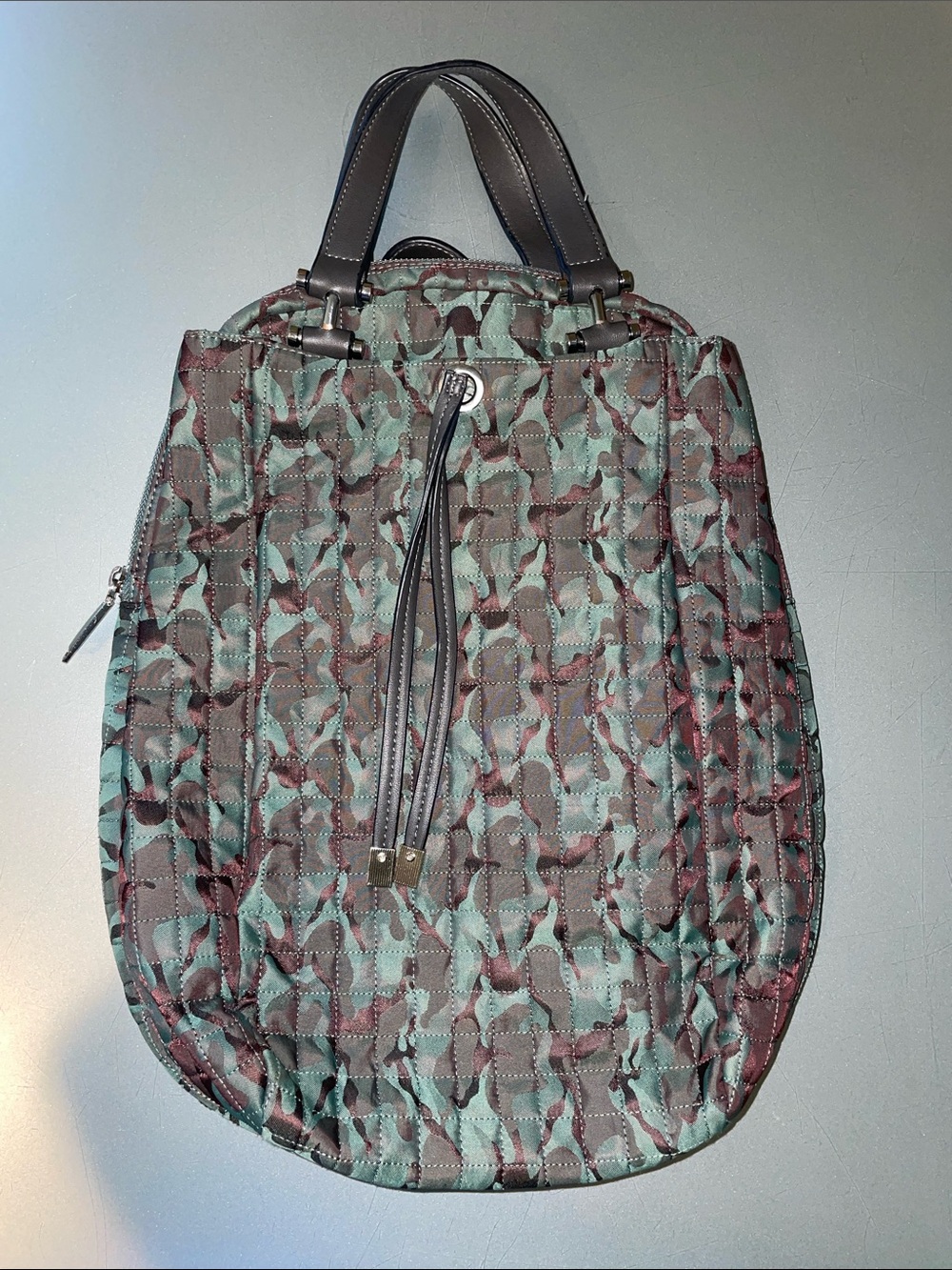 Max Studio Quilted Camouflage Backpack Tote in Green and Brown